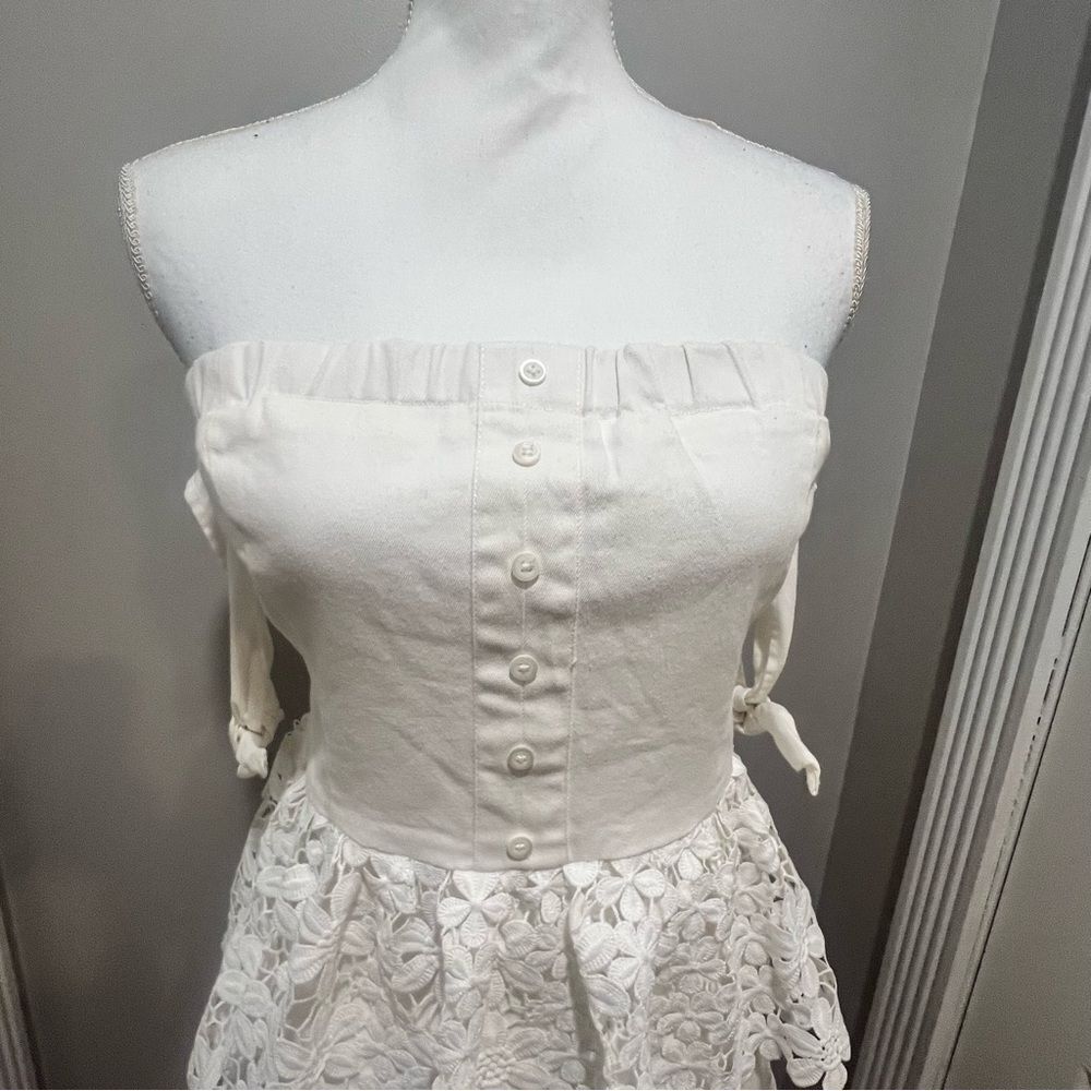 NWT Endless Rose White lace Tiered off the shoulder women's mini dress large - Picture 4 of 14